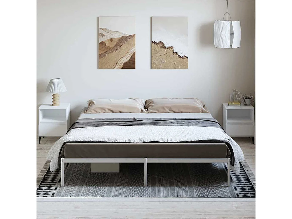 Cadre de lit métal sans matelas blanc 183x213 cm