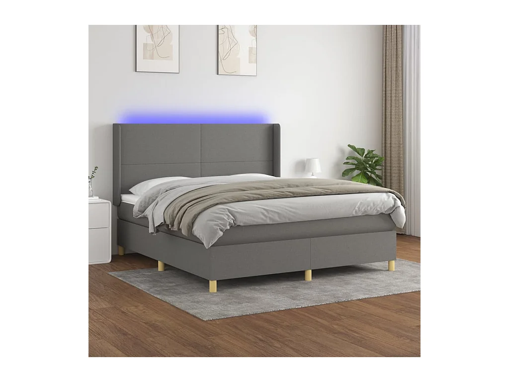 Sommier à lattes de lit matelas LED Gris foncé 160x200 cm Tissu