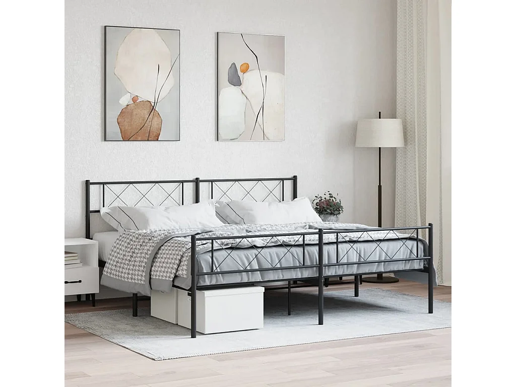 Cadre de lit métal sans matelas avec pied de lit noir 180x200cm