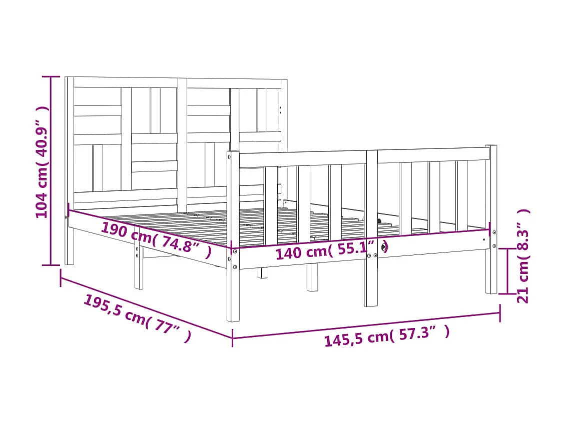 Cadre de lit sans matelas blanc 140x190 cm bois de pin massif