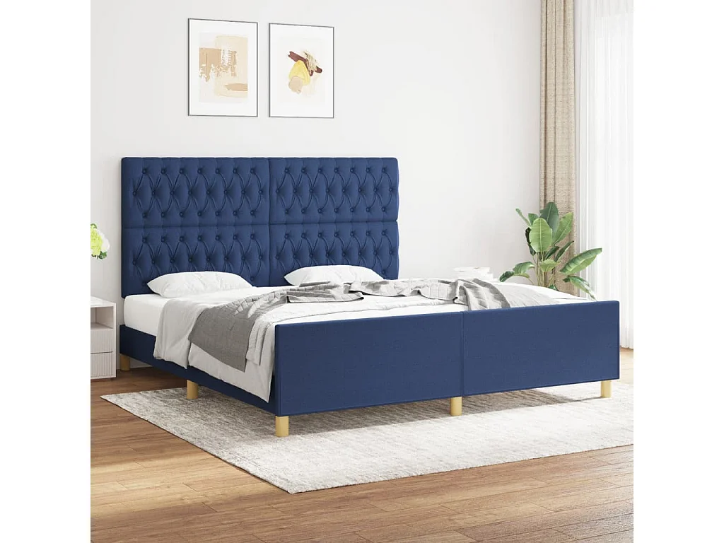 Cadre de lit sans matelas et tête de lit bleu 180x200 cm tissu