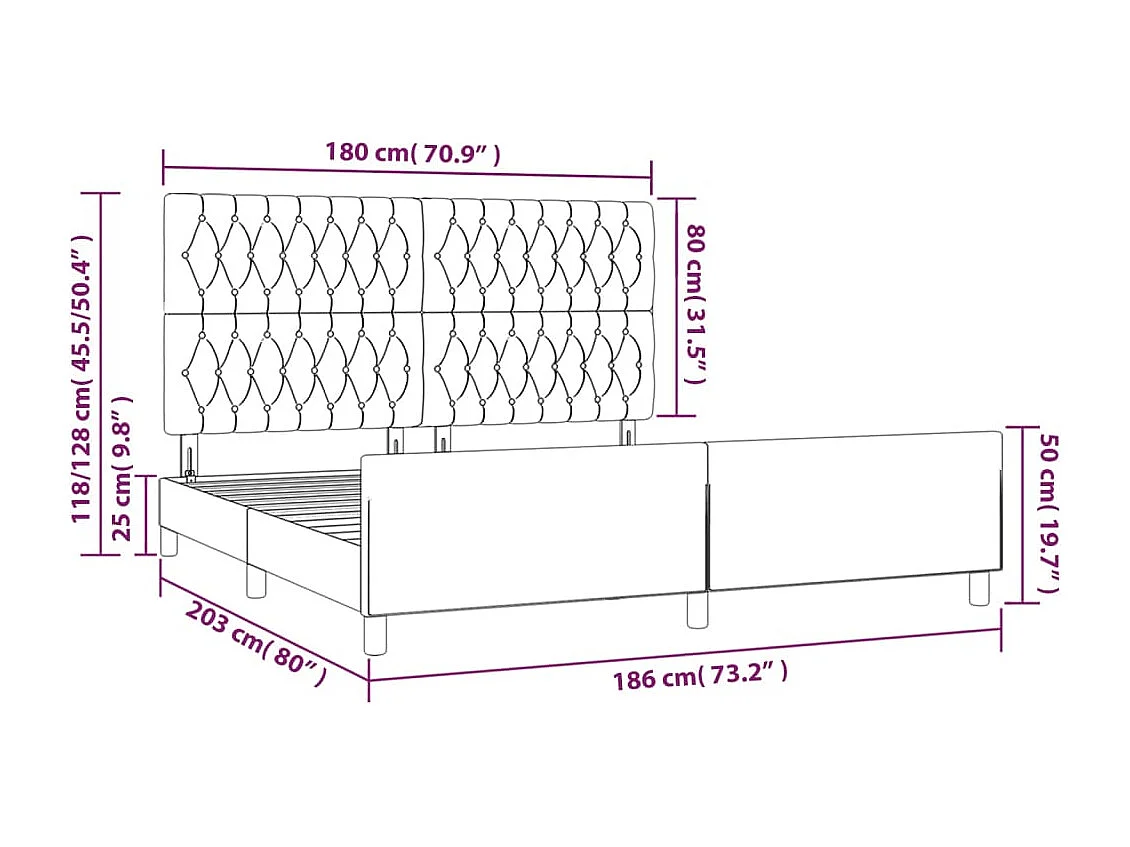 Cadre de lit sans matelas et tête de lit bleu 180x200 cm tissu