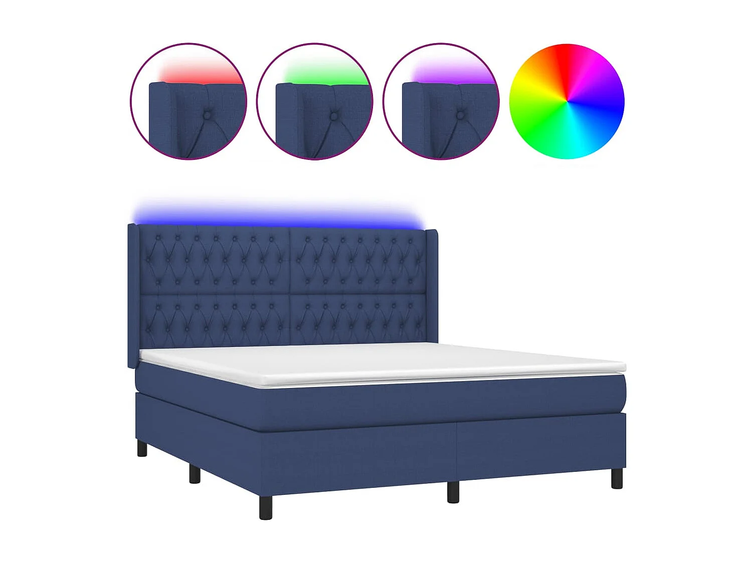 Sommier à lattes de lit matelas et LED Bleu 160x200 cm Tissu