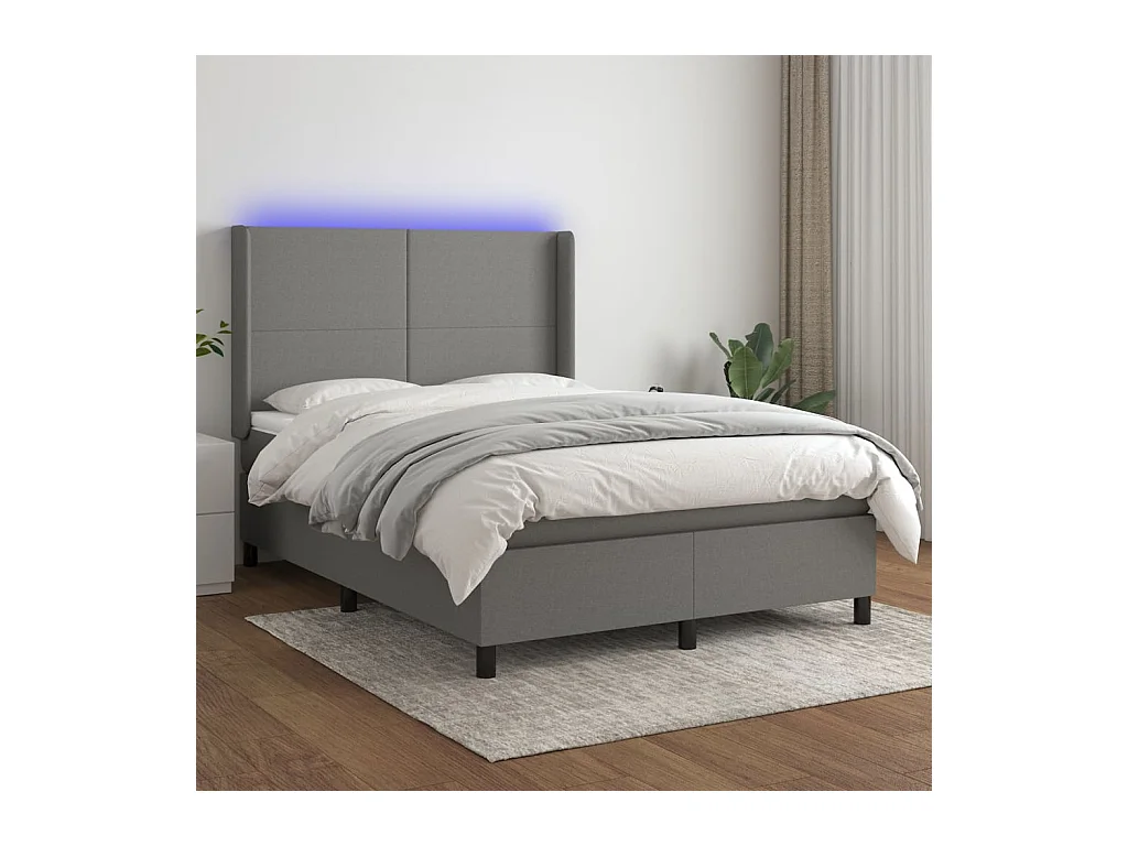 Sommier à lattes de lit et matelas et LED Gris foncé 140x190 cm