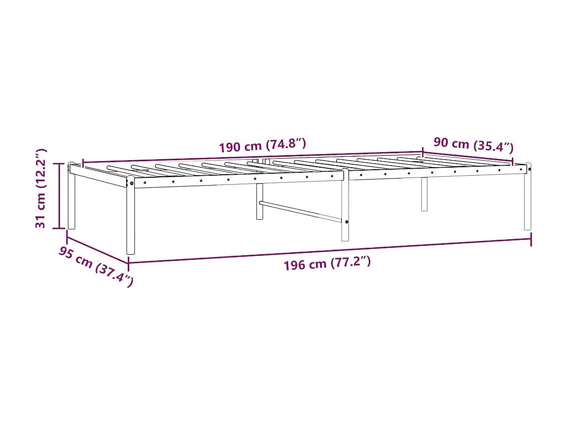 Cadre de lit métal sans matelas blanc 90x190 cm