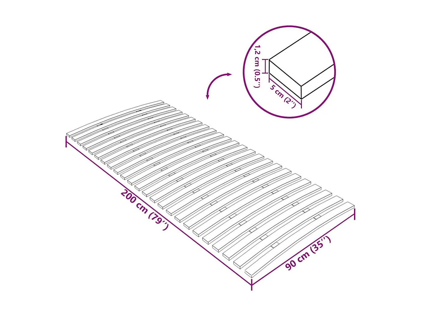 Substituição de ripas de cama com 24 ripas de 90x200 cm