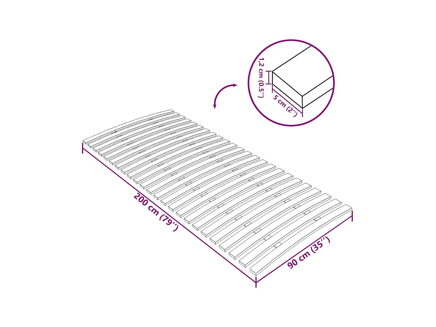 Rete di ricambio per letto con 24 doghe 90x200 cm