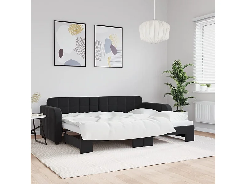 Slaapbank met onderschuifbed 80x200 cm fluweel zwart