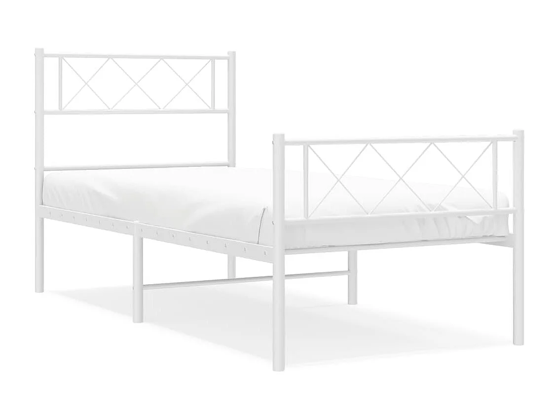 Cadre de lit métal sans matelas avec pied de lit blanc 90x190cm