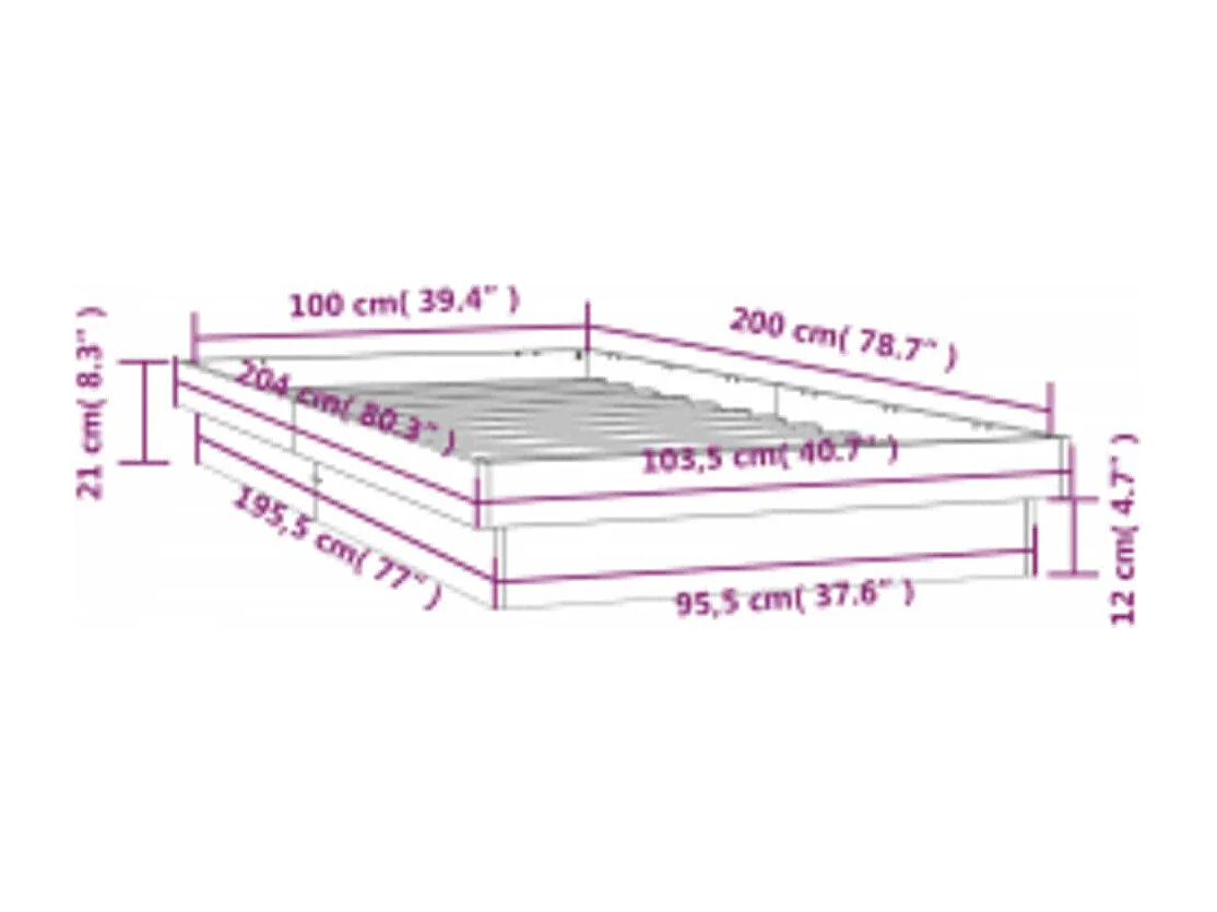 Cadre de lit à LED sans matelas 100x200 cm bois massif
