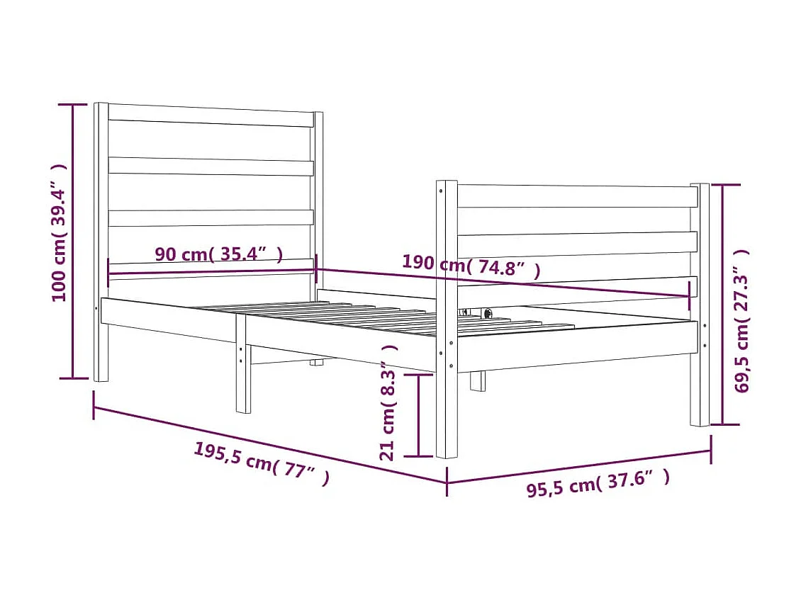 Cadre de lit sans matelas bois de pin massif 90x190 cm