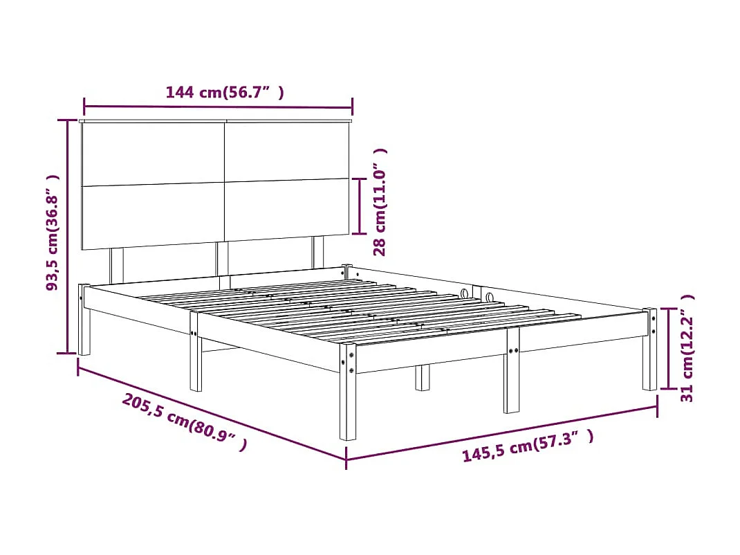 Cadre de lit sans matelas 140x200 cm bois massif de pin