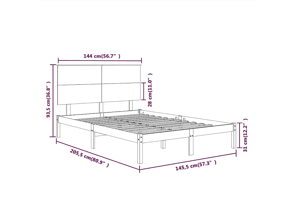 Cadre de lit sans matelas 140x200 cm bois massif de pin