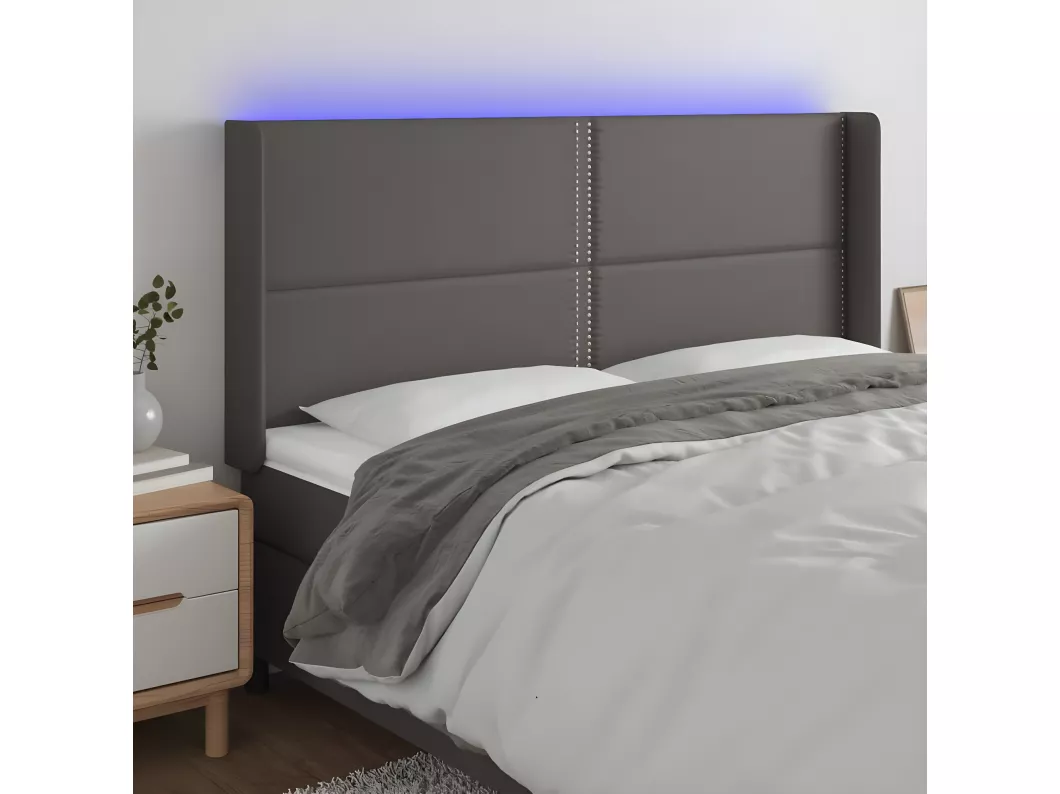 Kauf Unique LED Kopfteil Grau 203x16x118/128 cm Kunstleder