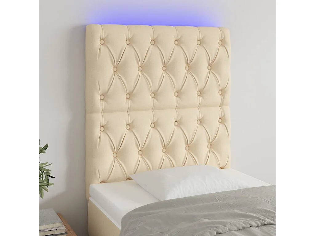 Hoofdbord LED 80x7x118/128 cm stof crèmekleurig