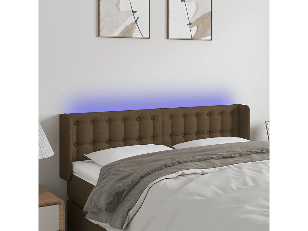 Hoofdbord LED 147x16x78/88 cm stof donkerbruin