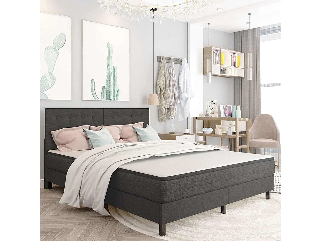 Tête de lit touffetée Gris foncé Tissu 160x200 cm
