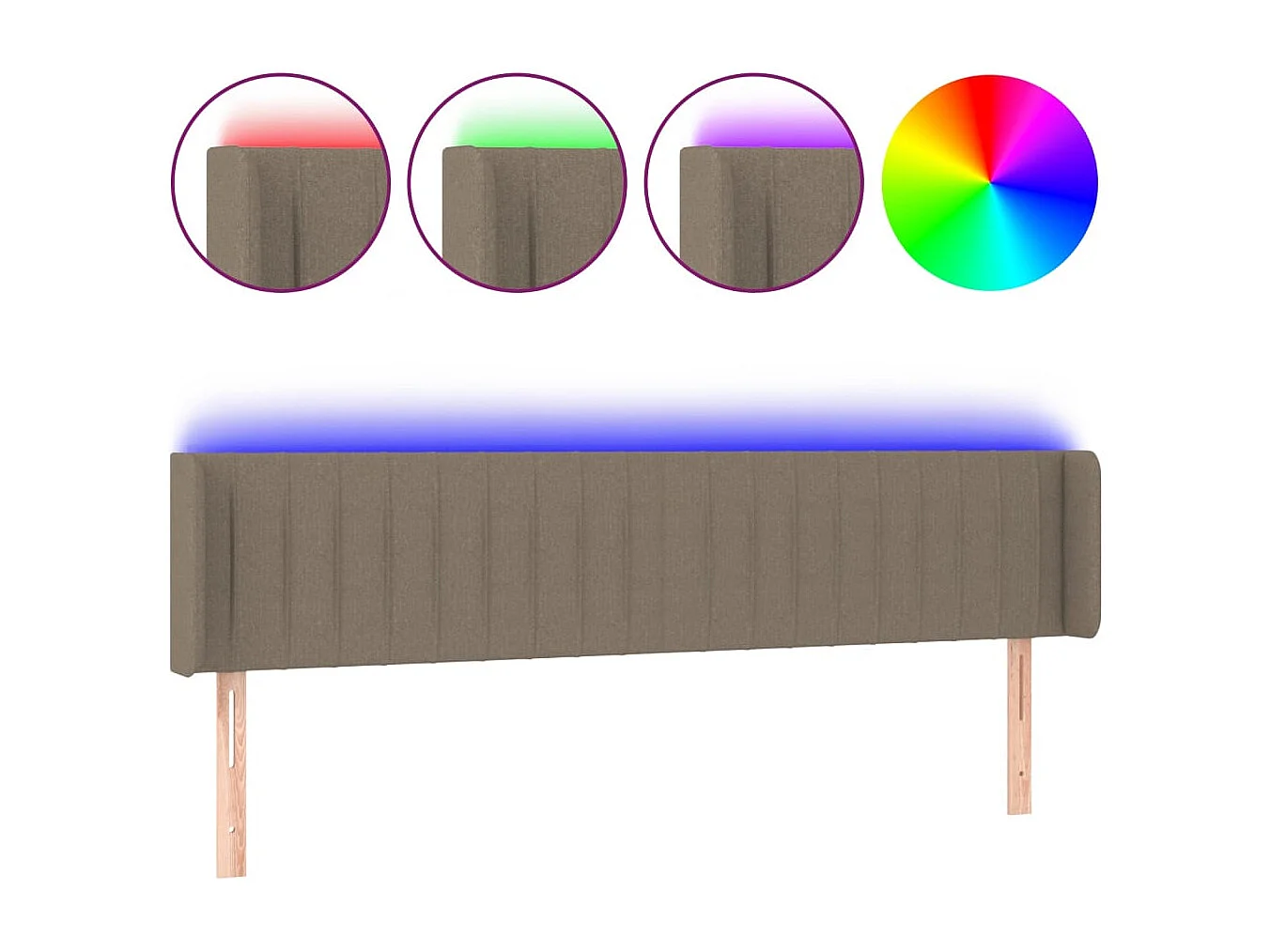 Testiera a LED Tortora 203x16x78/88 cm in Tessuto