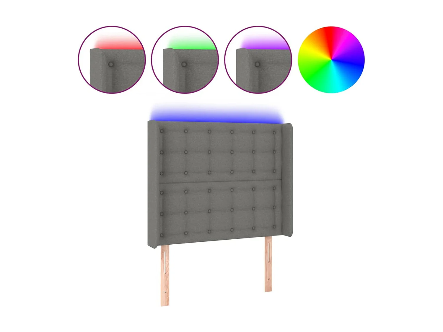 Cabeceira cama c/ luzes LED tecido 83x16x118/128cm cinza-escuro