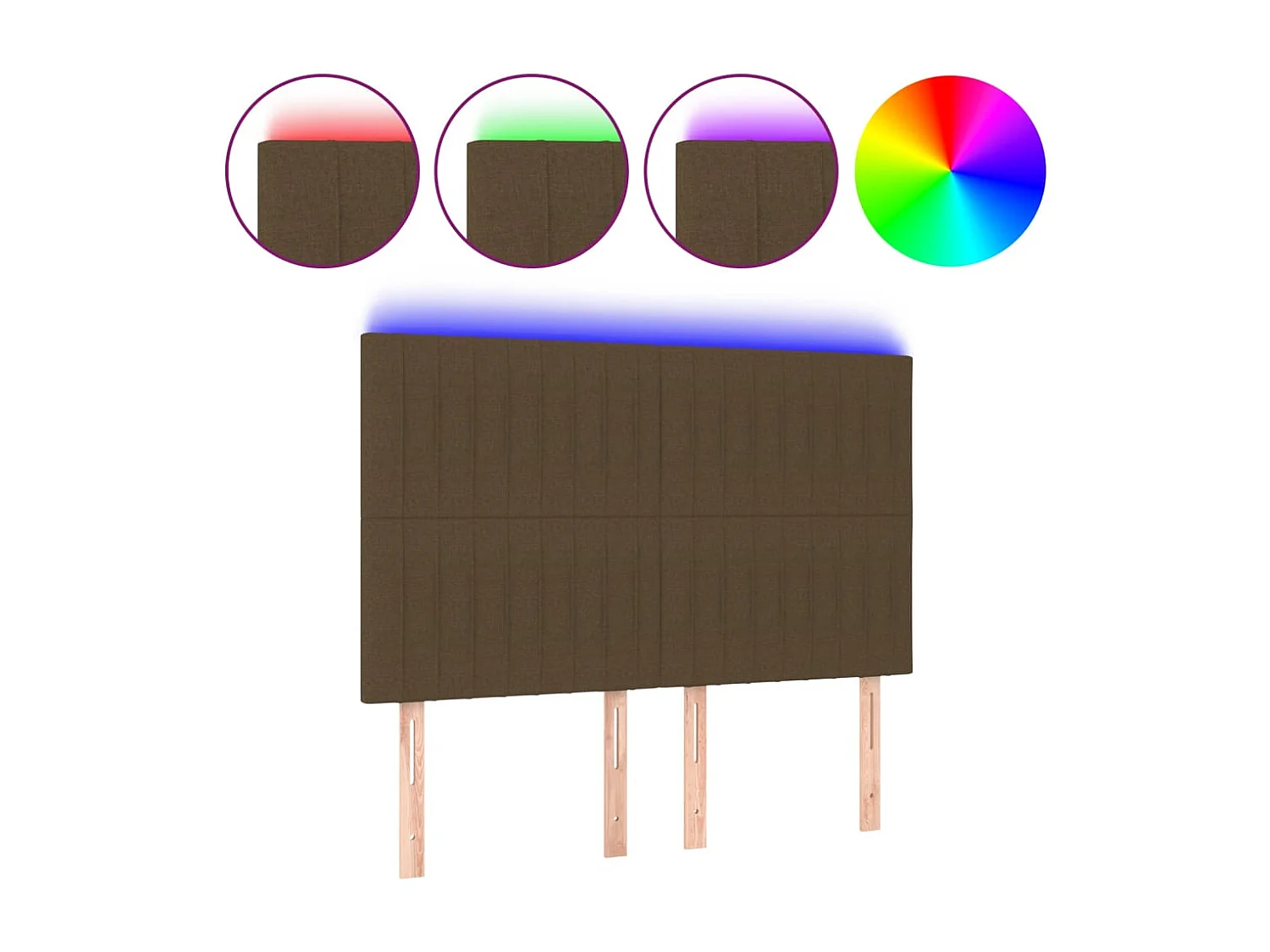 Tête de lit à LED Marron foncé 144x5x118/128 cm Tissu