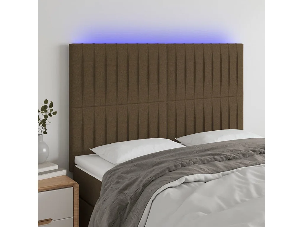 Hoofdbord LED 144x5x118/128 cm stof donkerbruin