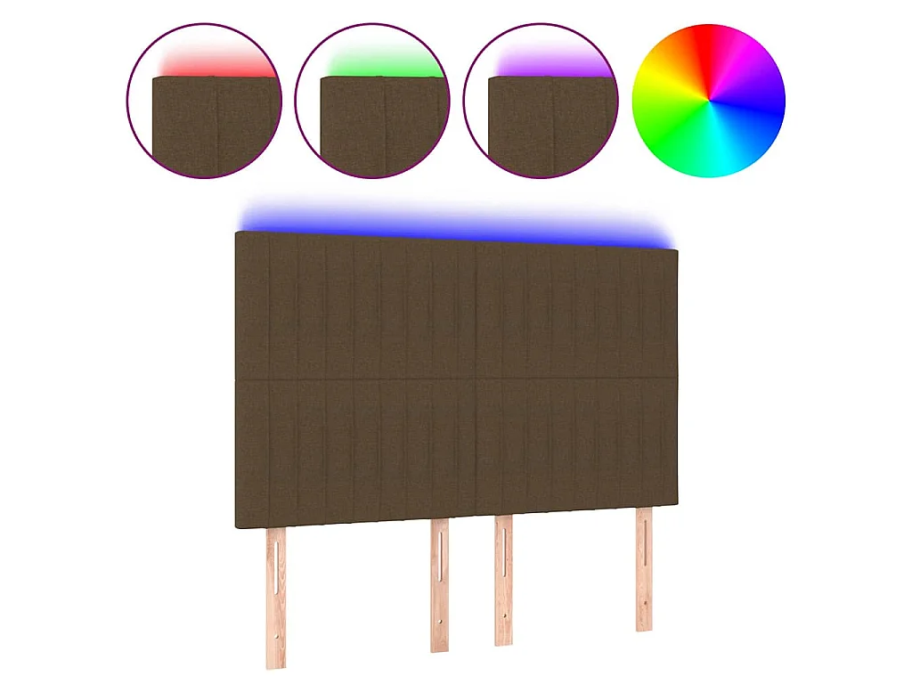 Tête de lit à LED Marron foncé 144x5x118/128 cm Tissu