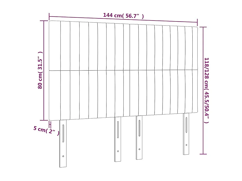 Tête de lit à LED Marron foncé 144x5x118/128 cm Tissu