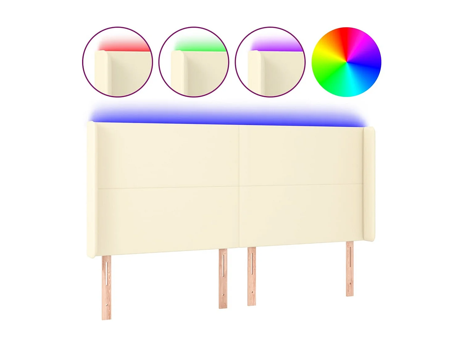 Cabecero con LED cuero sintético color crema 183x16x118/128 cm