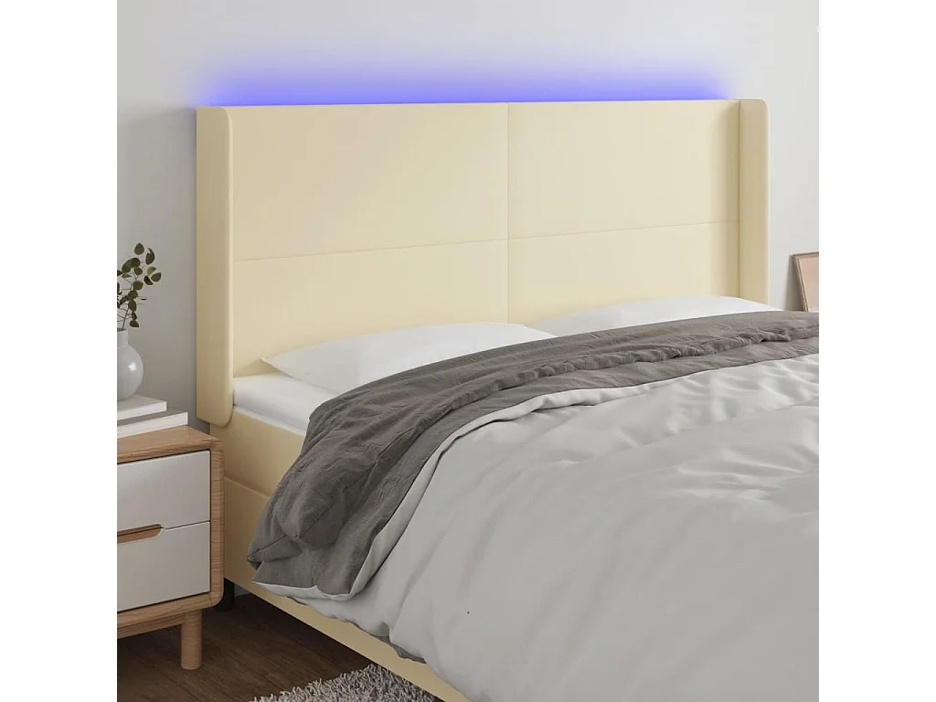 Testiera a LED Crema 183x16x118/128 cm in Similpelle