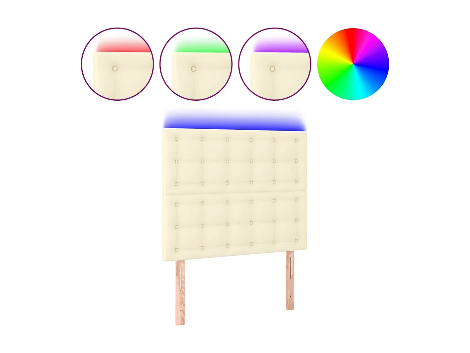 Cabeceira de cama c/ LED 90x5x118/128cm couro artificial crème