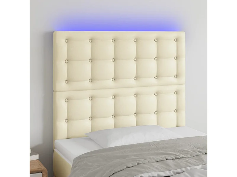 Cabeceira de cama c/ LED 90x5x118/128cm couro artificial crème