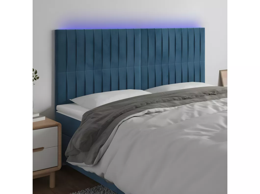 Kauf Unique LED Kopfteil Dunkelblau 200x5x118/128 cm Samt