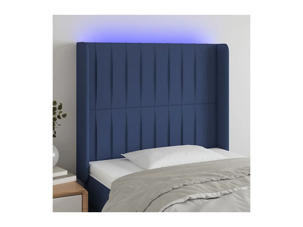 Tête de lit à LED Bleu 103x16x118/128 cm Tissu