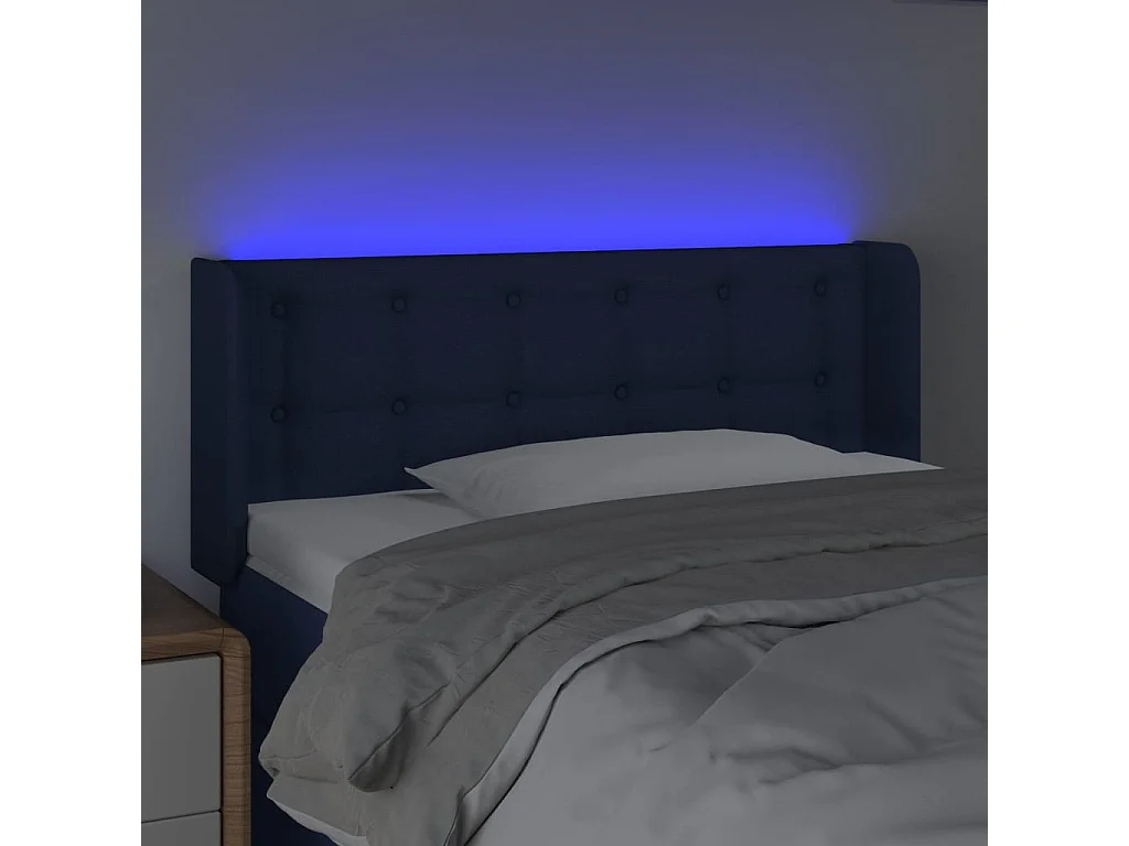 Cabeceira de cama c/ luzes LED tecido 83x16x78/88 cm azul