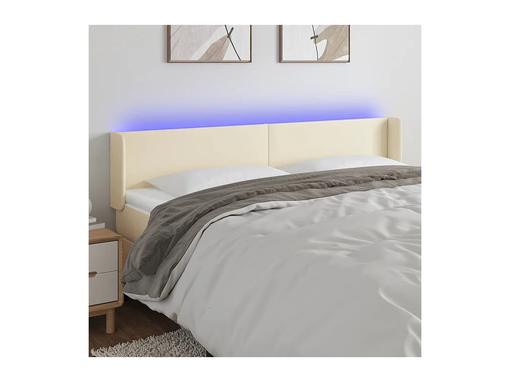Tête de lit à LED Crème 203x16x78/88 cm Similicuir