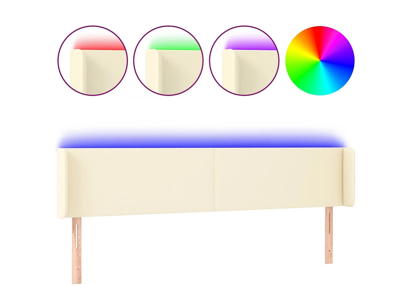 LED Kopfteil Creme 203x16x78/88 cm Kunstleder
