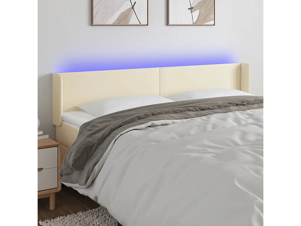 LED Kopfteil Creme 203x16x78/88 cm Kunstleder