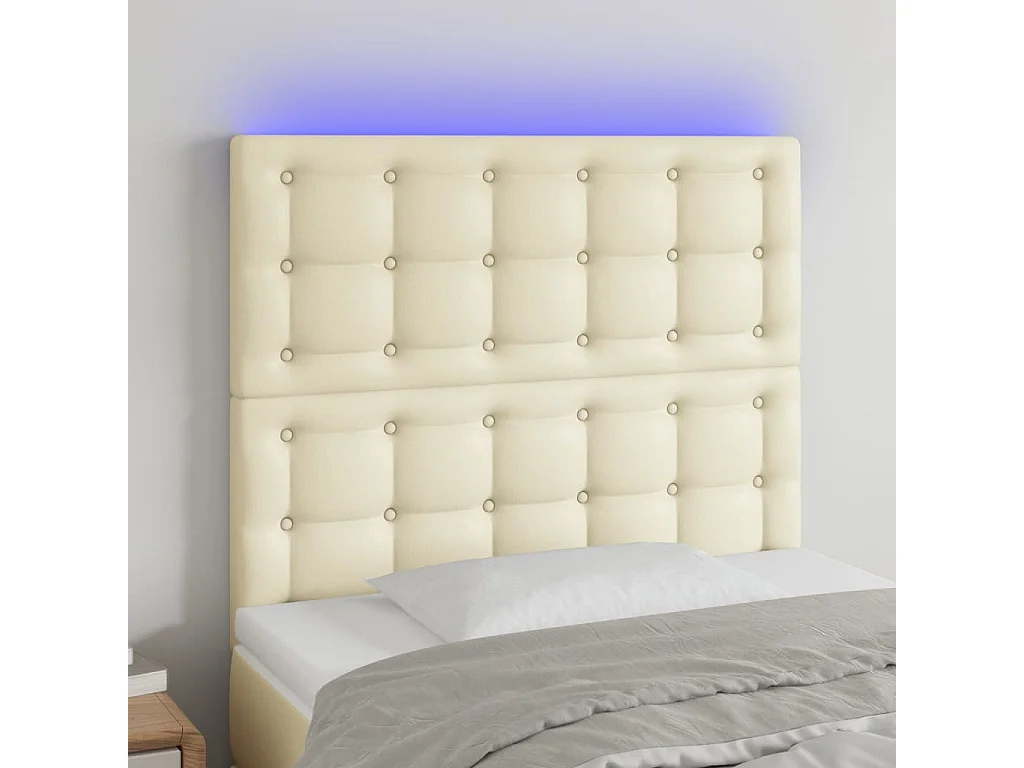 Cabeceira cama c/ LED 100x5x118/128 cm couro artificial crème