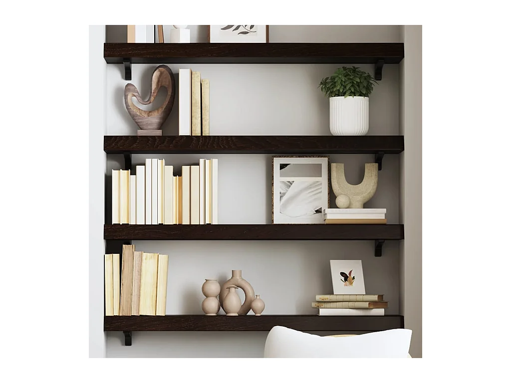 Wandregal Dunkelbraun 100x20x6 cm Massivholz Eiche Behandelt
