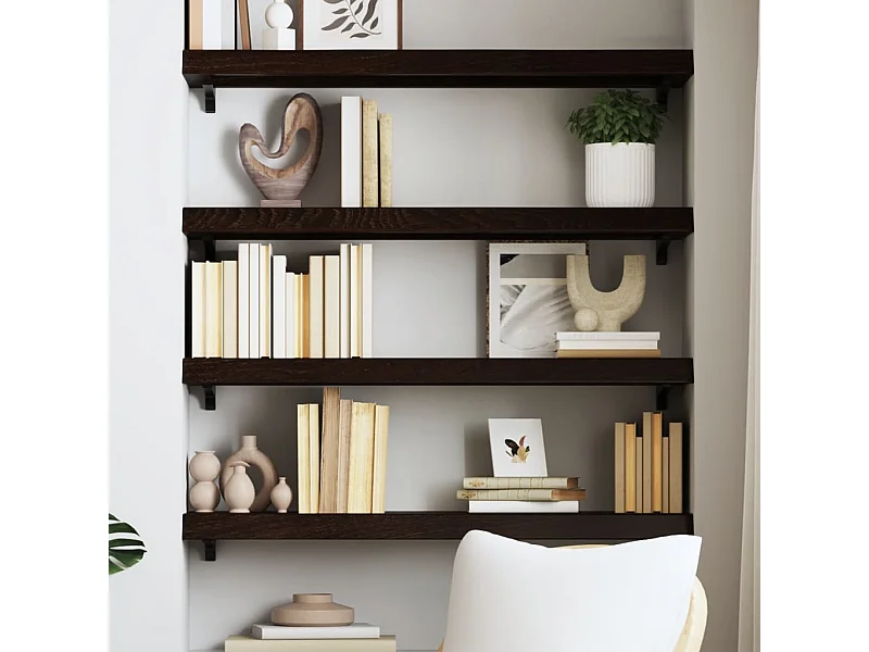 Wandregal Dunkelbraun 100x30x(2-6)cm Massivholz Eiche Behandelt