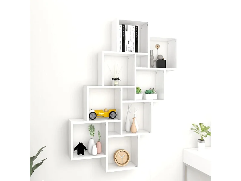 Estante de cubo pared madera contrachapada blanco 90x15x119 cm