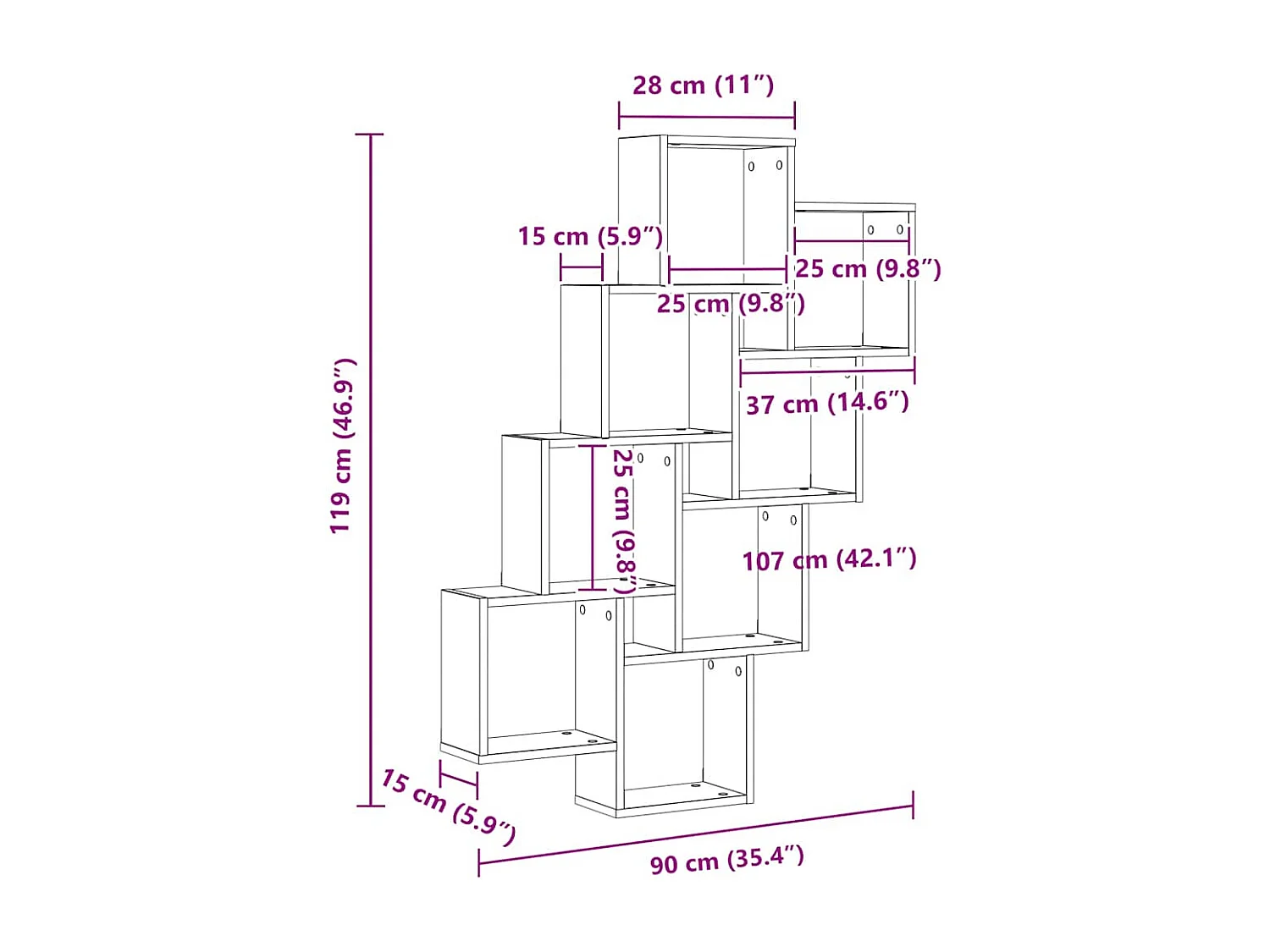 Étagère murale cube Blanc 90x15x119 cm Bois d’ingénierie