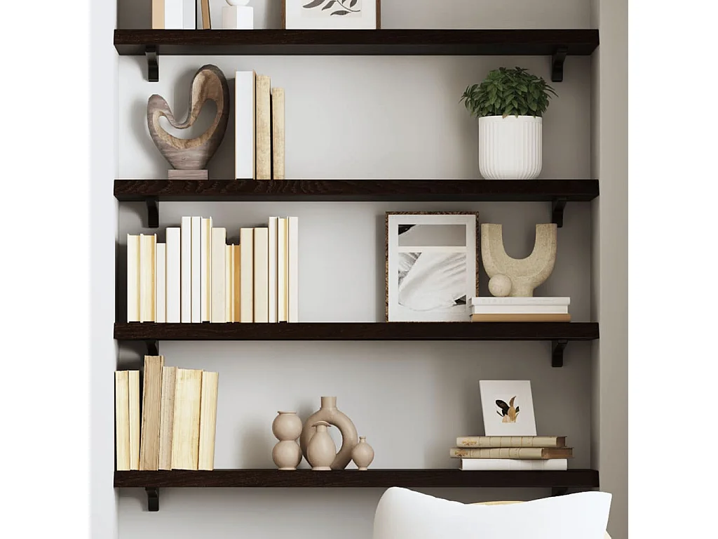 Wandregal Dunkelbraun 100x20x4 cm Massivholz Eiche Behandelt