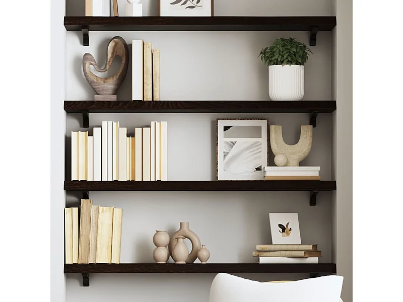 Wandregal Dunkelbraun 100x20x4 cm Massivholz Eiche Behandelt