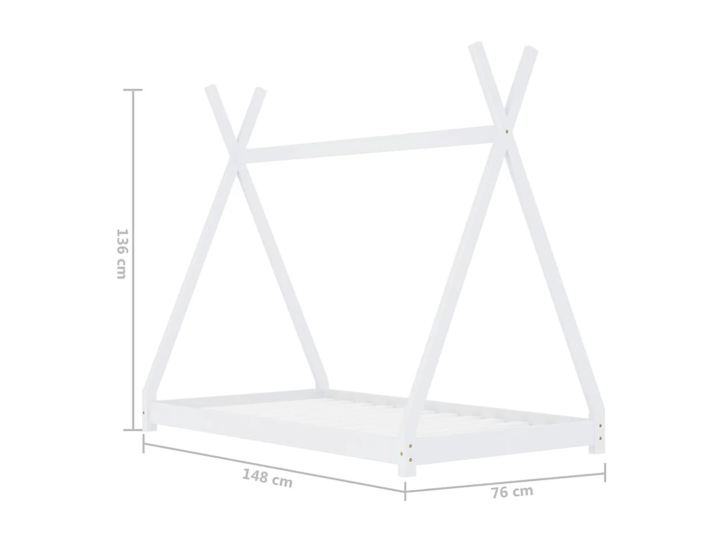 Kinderbedframe massief grenenhout wit 70x140 cm
