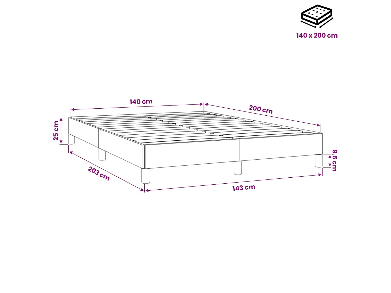 Cadre de lit sans matelas vert foncé 140x200 cm velours