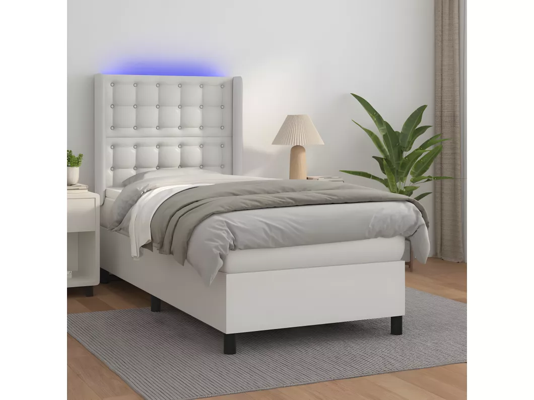 Kauf Unique Boxspringbett mit Matratze & LED Weiß 90x200 cm Kunstleder