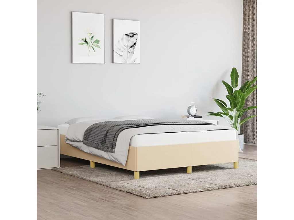 Cadre de lit sans matelas crème 140x190 cm tissu