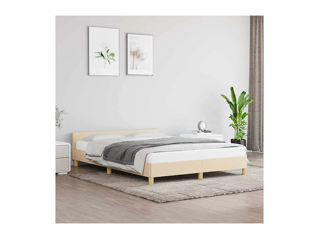 Cadre de lit sans matelas crème 140x190 cm tissu