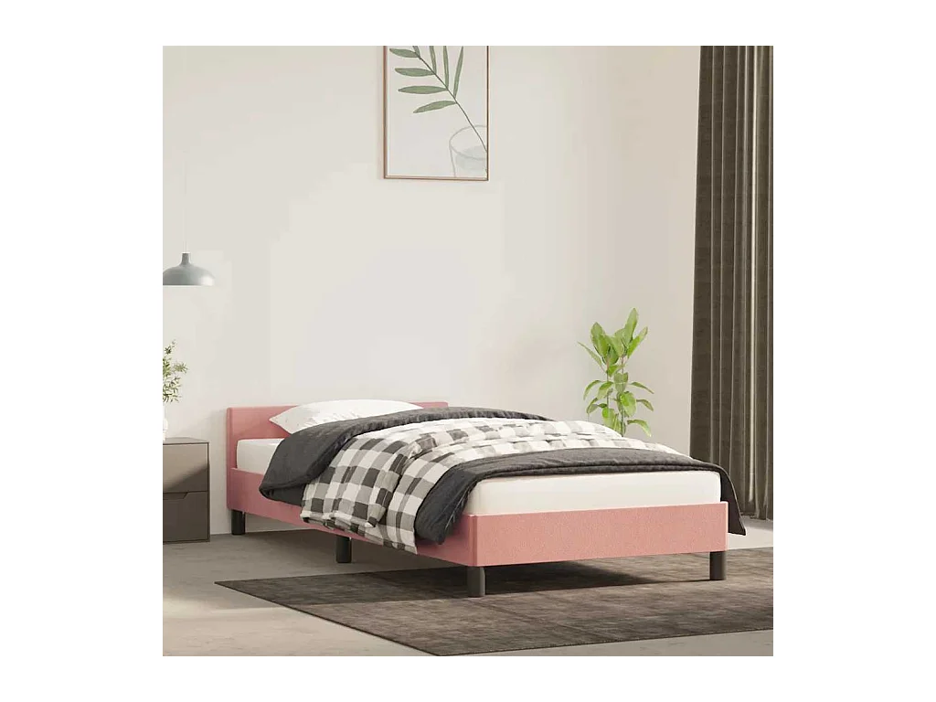 Bedframe met hoofdeinde zonder matras 90x190 cm fluweel roze